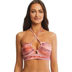Time and Tru Tie Dye Braided Halter Bikini‎ Top Ruched Top Beach Summer Size 3X